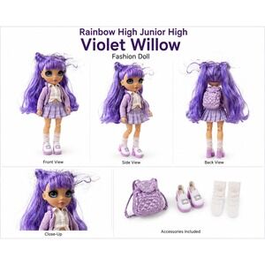 Rainbow High Junior High Violet Willow 9 inch Purple Fashion Doll with Backpack
